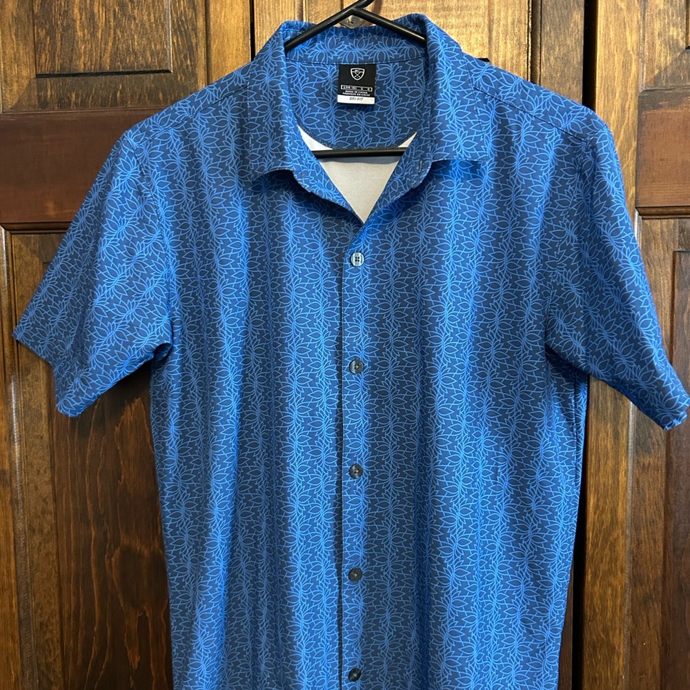 Nike Blue Patterned Button Down Golf Shirt